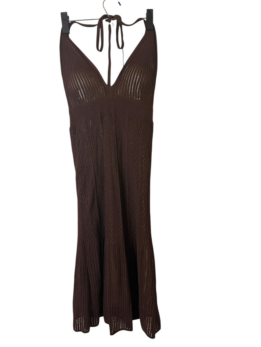 Moda International Brown Knit Lined Halter Style Dress Women Sz XS